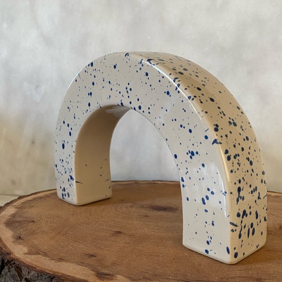Modern Semi-Circle Speckled Blue Ceramic Accent Piece - Picture 3 of 6